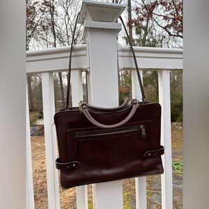 Vintage Helou Genuine Leather Messenger Briefcase Tote Handles Brass Hardware
